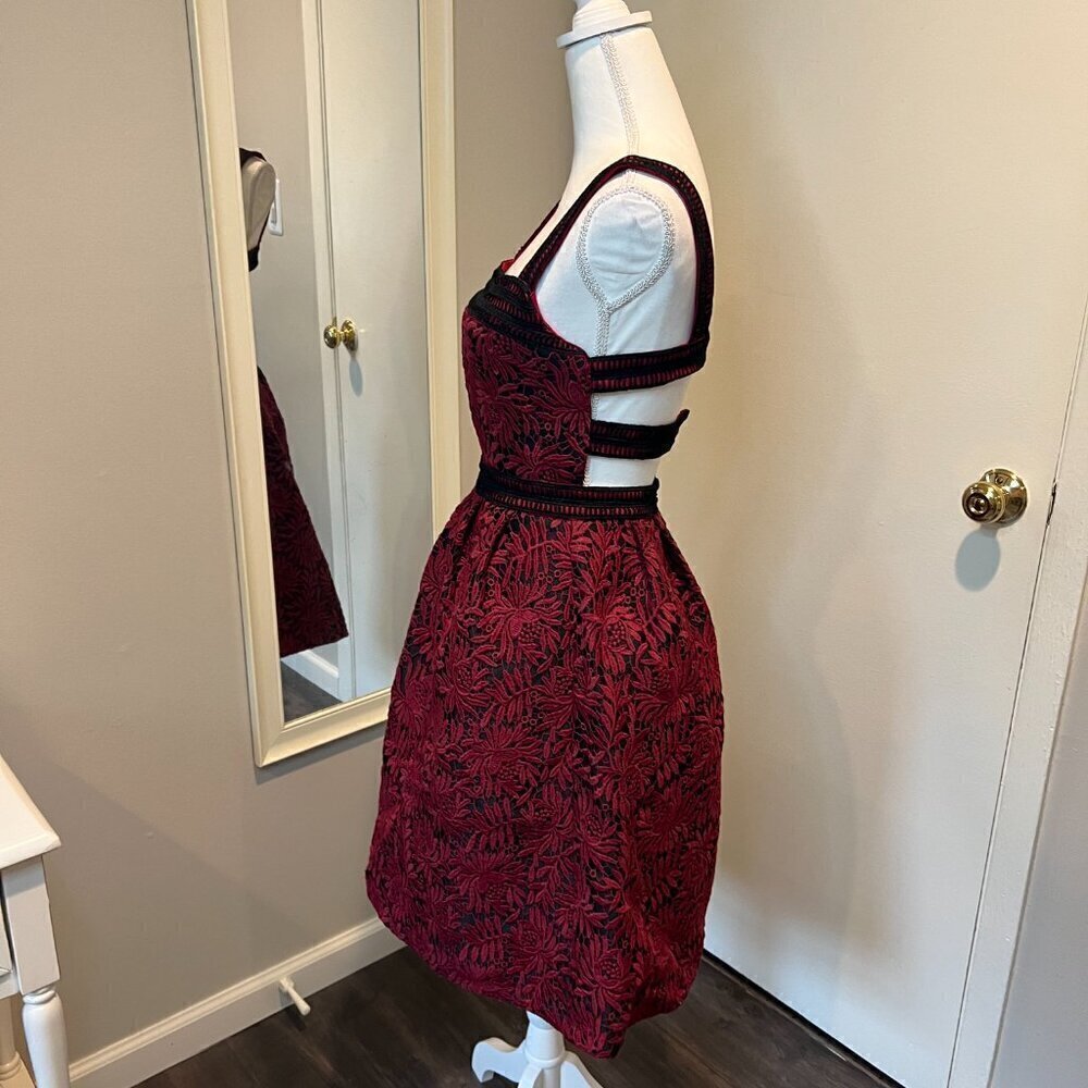 Few Moda New York Red embroidered Open Back Cocktail Dress, Size Small - Picture 7 of 16